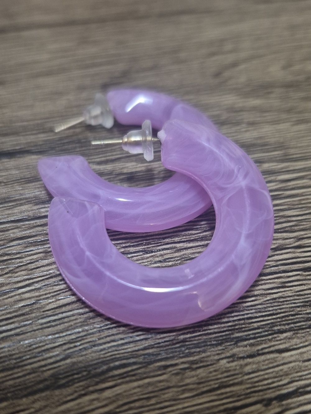 Lavender Thick Marbled Resin Hoop Earrings 1.5"